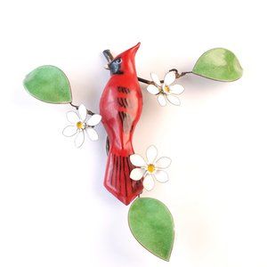 Bovano Flowers Wall Art Sculpture Colored Glass Metal Cardinal Bird Sharron Kree